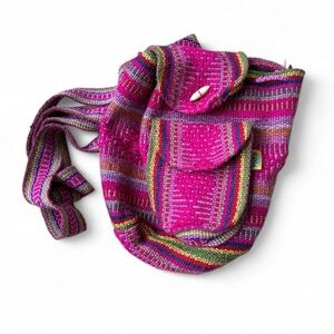 Mexican Hand Woven Drawstring Colorful Textile Backpack
